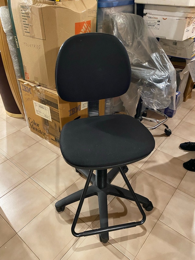 Office Chair, black fabric with foot bar