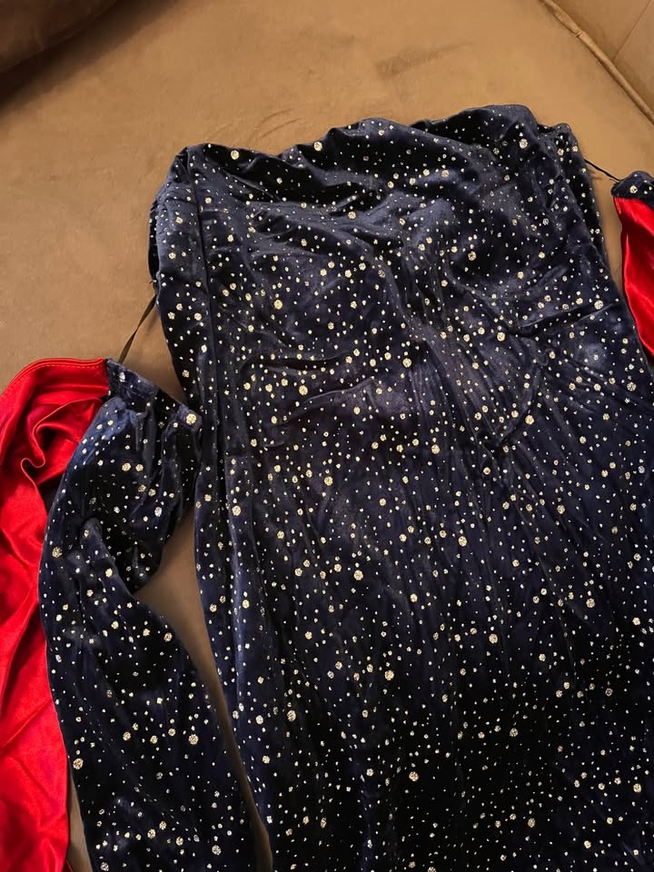 Velvet Starry Dress with Red Tie Detail - photo 2