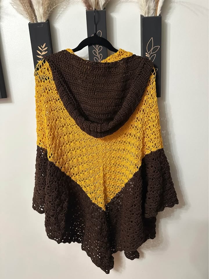Mustard and Brown Crochet Hooded Shaw - photo 2