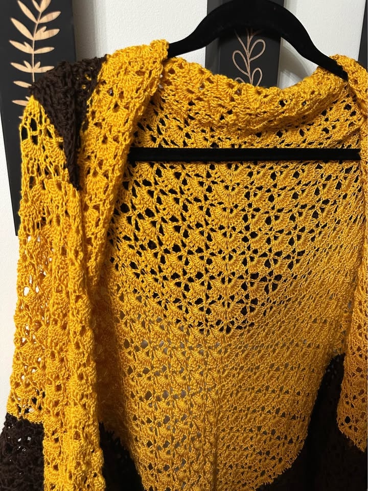 Mustard and Brown Crochet Hooded Shaw - photo 3