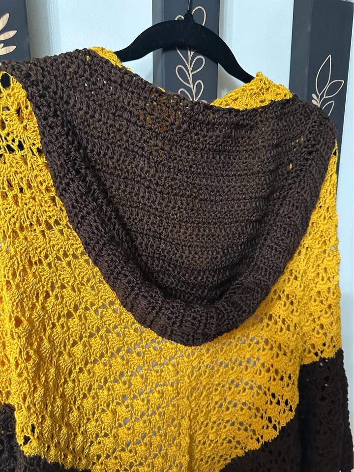 Mustard and Brown Crochet Hooded Shaw - photo 4