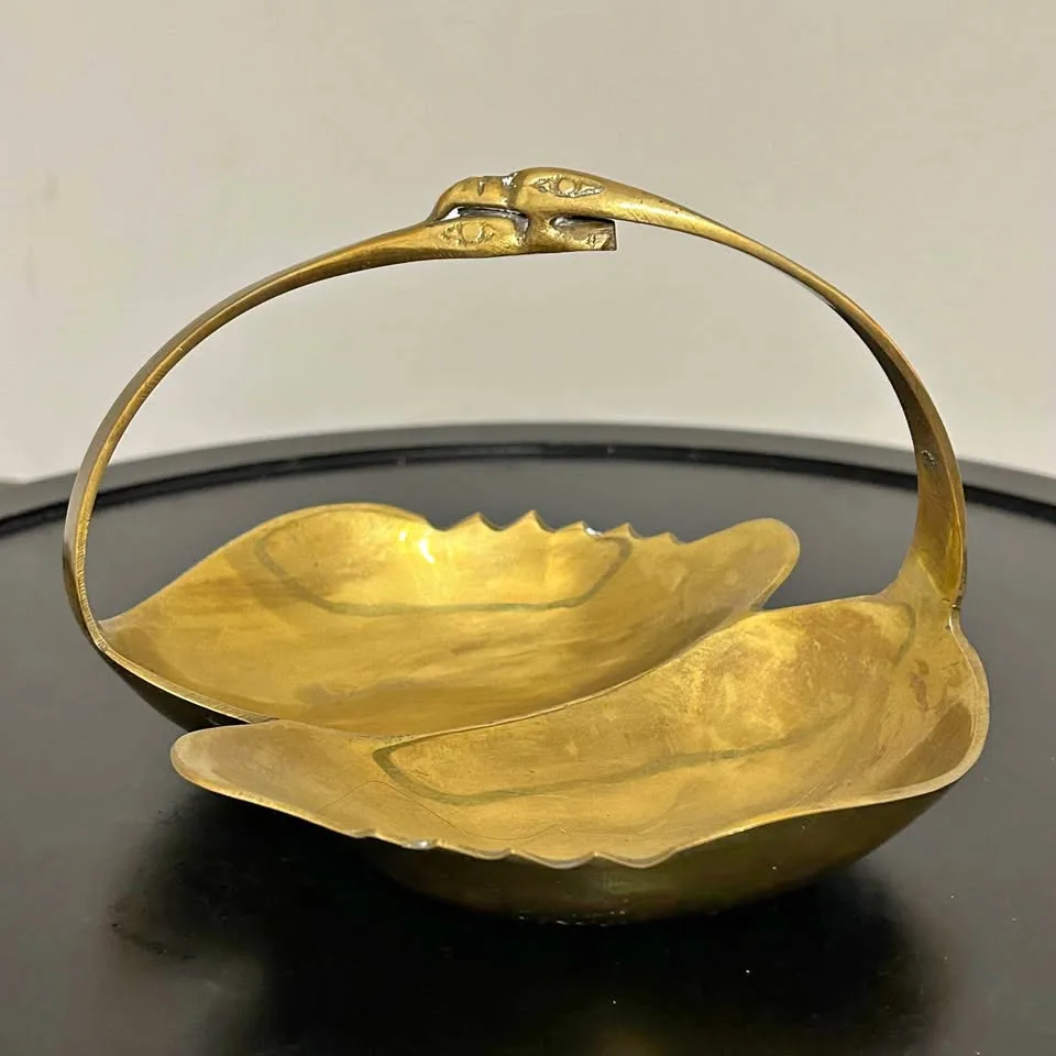 Vintage Brass Double Swan Ring / Trinket Dish thumbnail