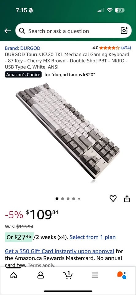 DURGOD Taurus K320 TKL Keyboard - Cherry MX Brown