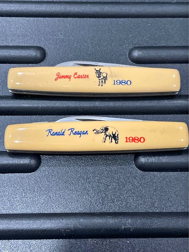 Vintage Set of 1980 Ronald Reagan and Jimmy Carter Pocket Knives