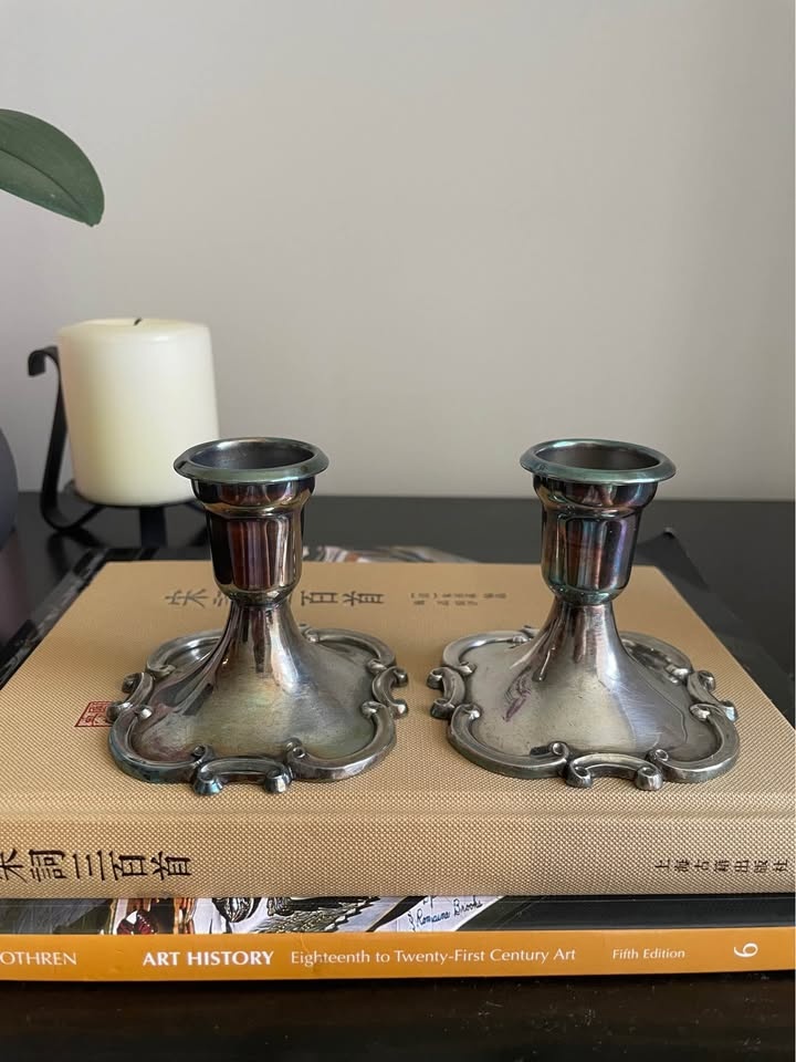 Set of Vintage Coronet Plate E.P Lead Heavy Candlestick Holders