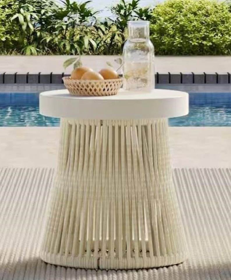 white eoven round side table