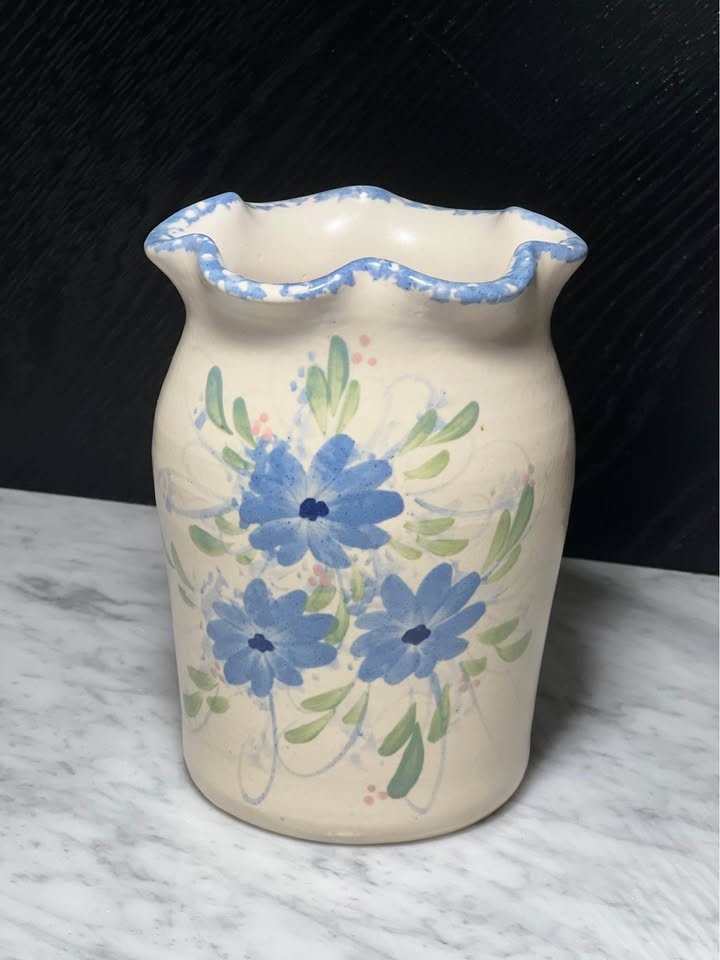 East Texas Pottery ceramic vase with blue floral pattern - photo 2