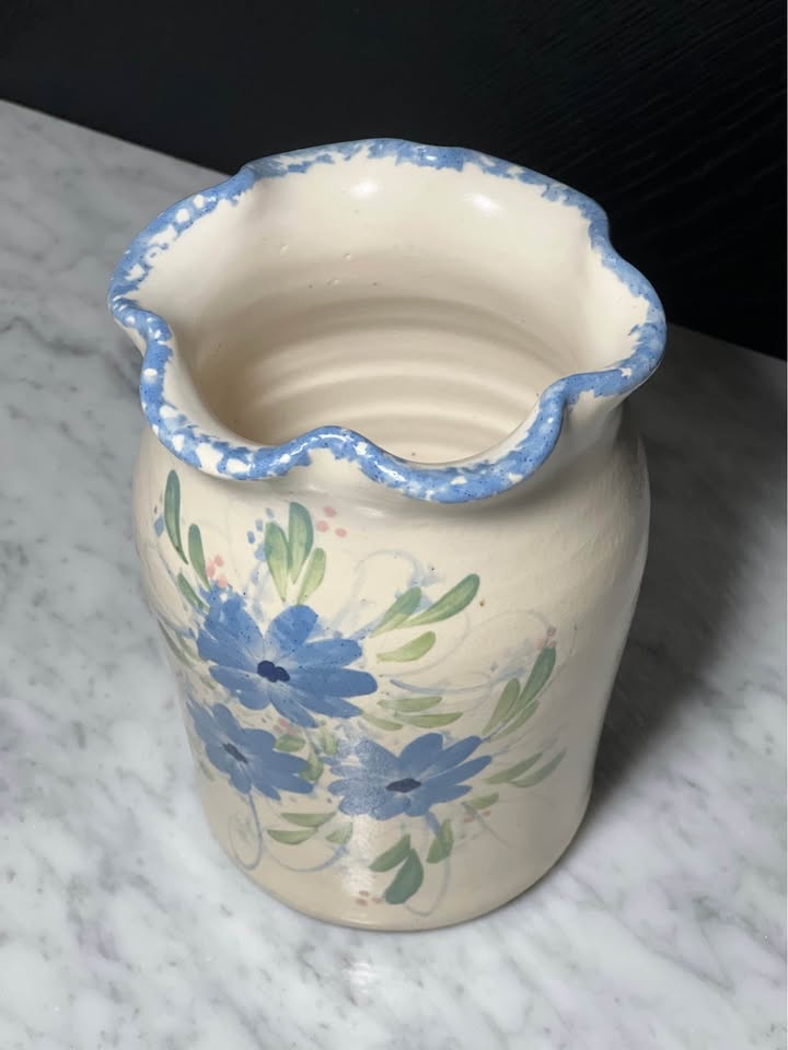 East Texas Pottery ceramic vase with blue floral pattern - photo 3