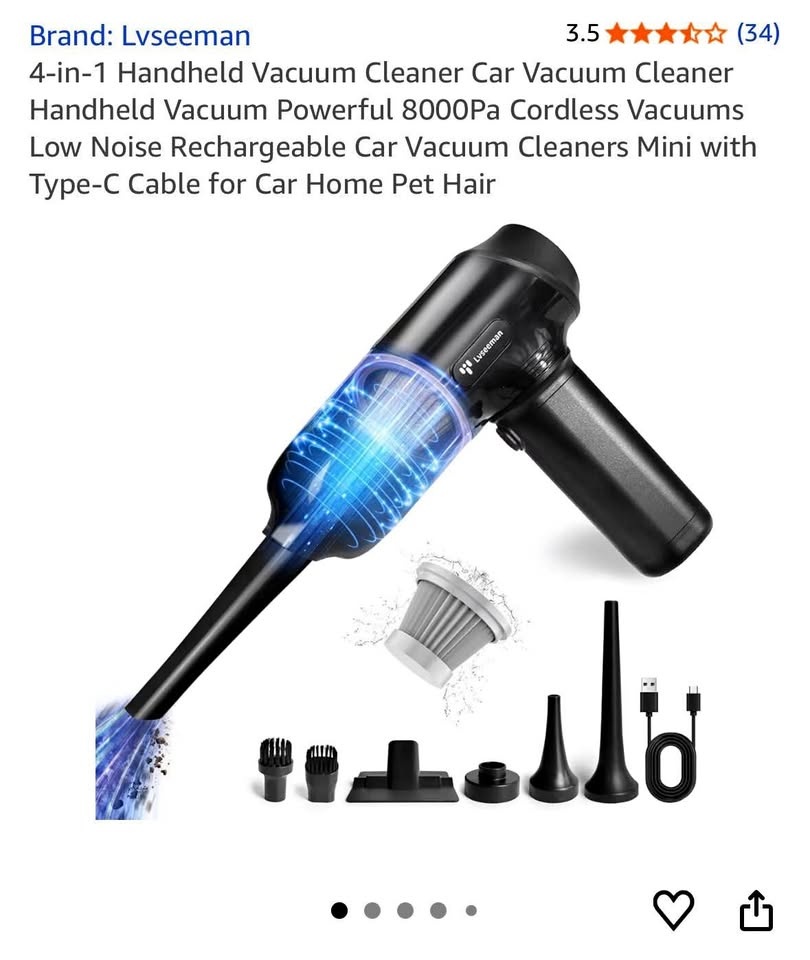 Lvseeman 4-in-1 Handheld Vacuum Cleaner Car Vacuum Cleaner