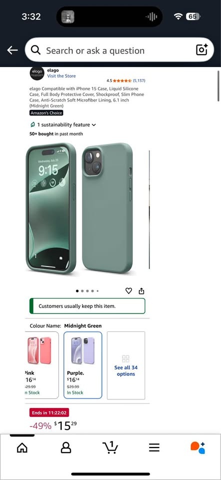 New elago iPhone 15 Case, Liquid Silicone (stone & green)