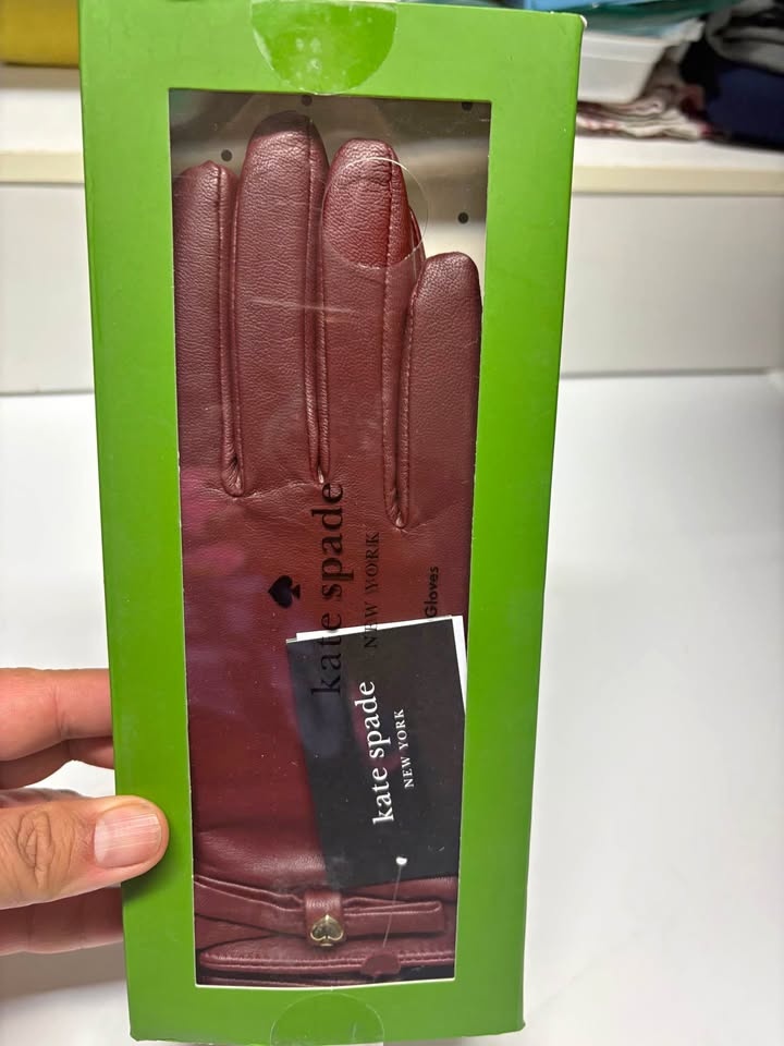 Kate Spade Leather Gloves Burgundy/Brown - Women's Medium