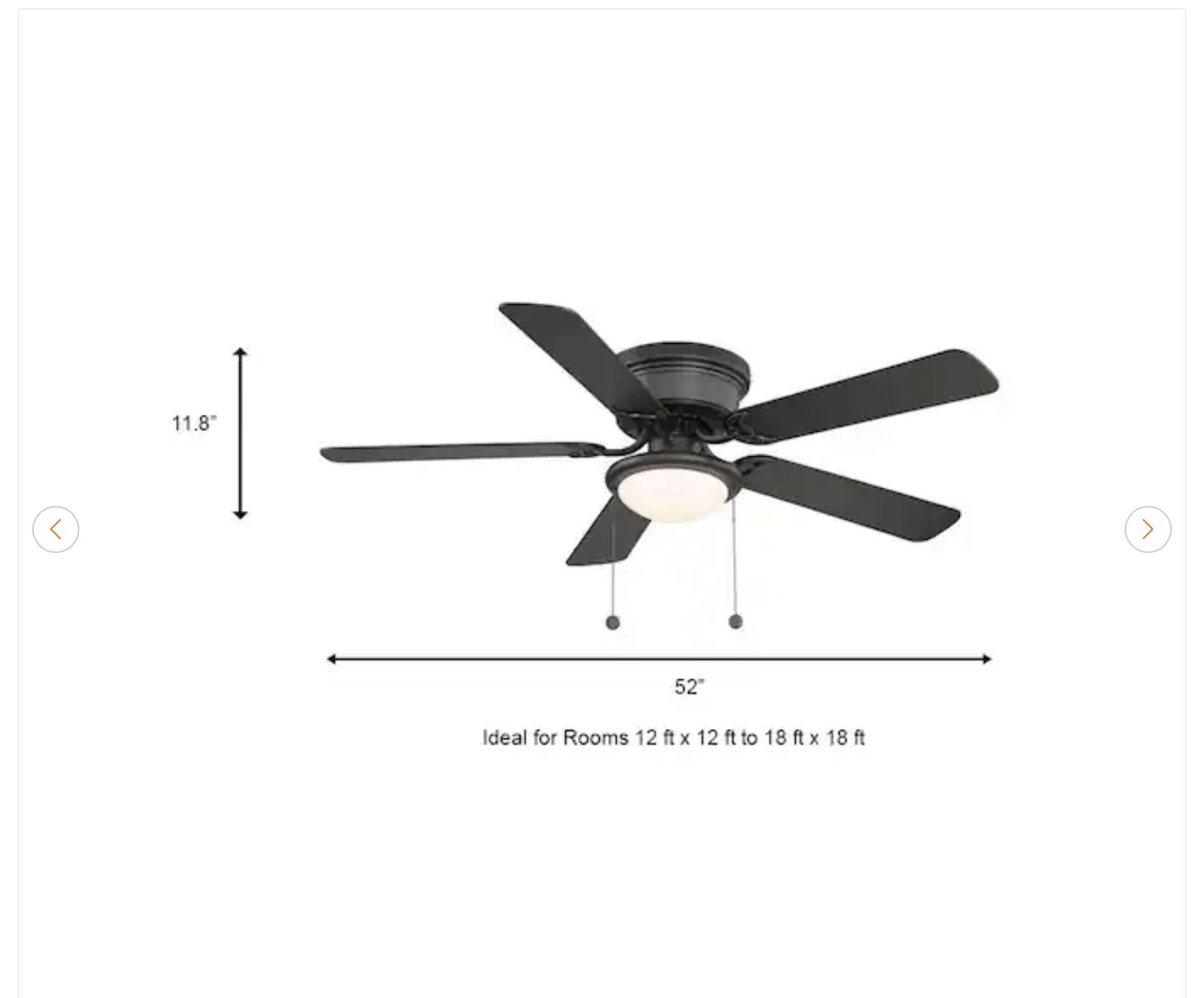 Hampton Bay Hugger 52 in. LED Indoor Black Ceiling Fan - New - photo 2