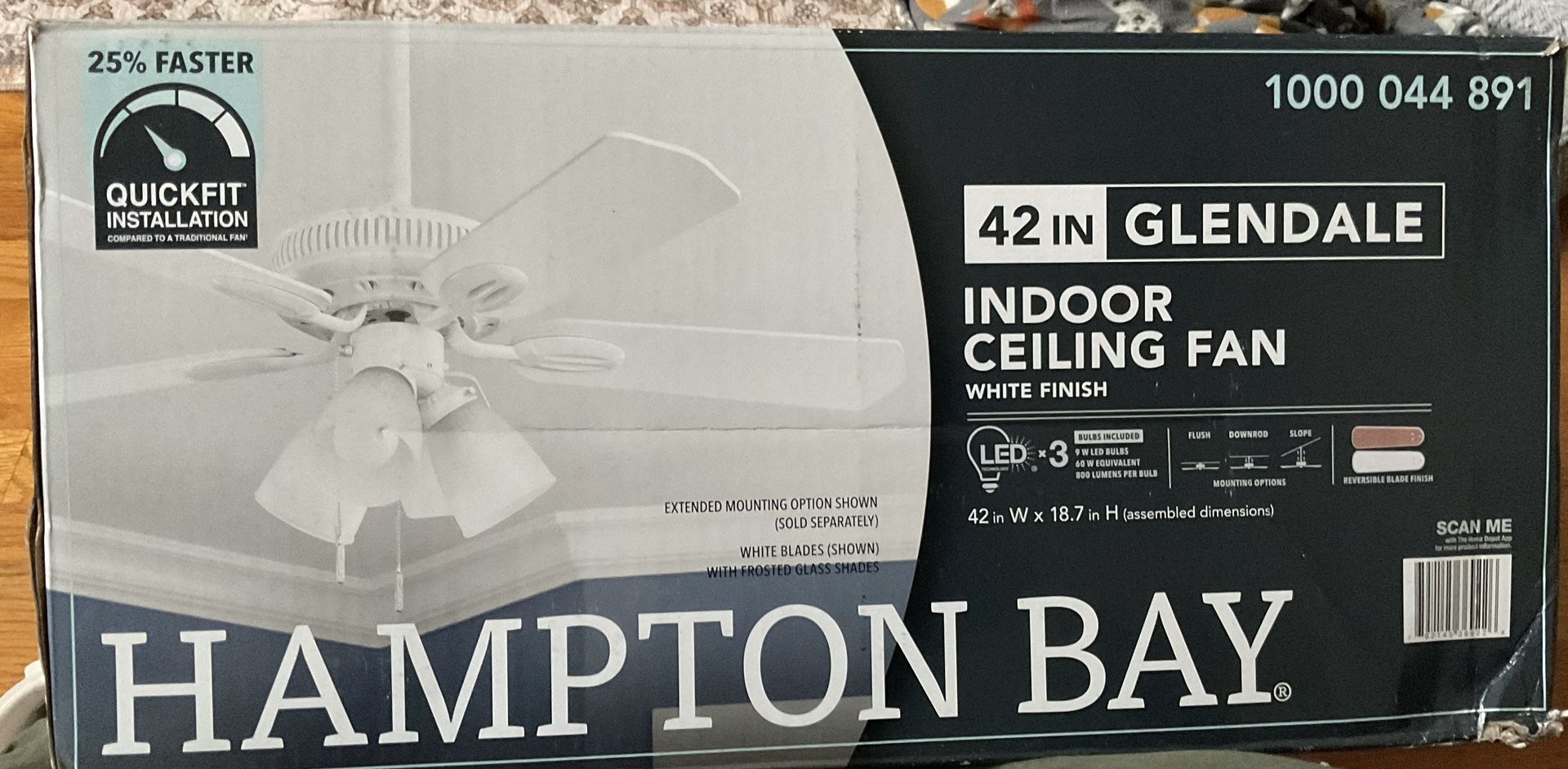 Hampton Bay Glendale 42 in. LED Indoor White Ceiling Fan - New