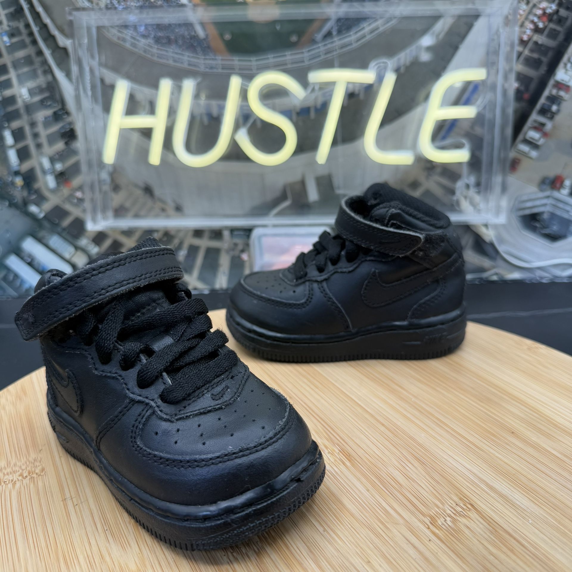 Nike Air Force 1 Mid (TD) Retro Toddler Shoes ‘Triple Black’ Sz