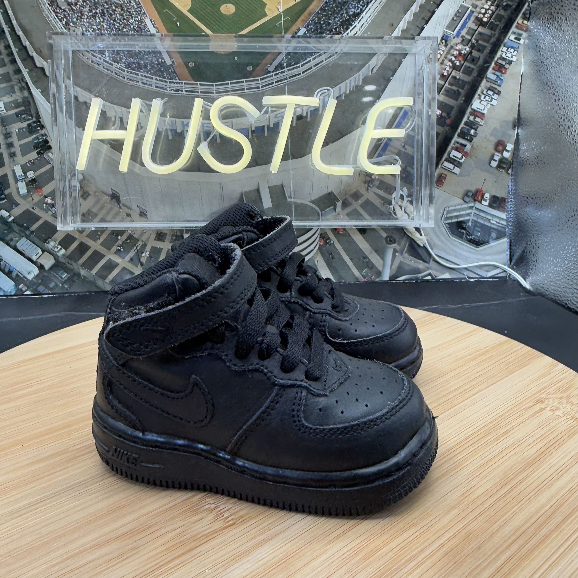 Nike Air Force 1 Mid (TD) Retro Toddler Shoes ‘Triple Black’ Sz - photo 2