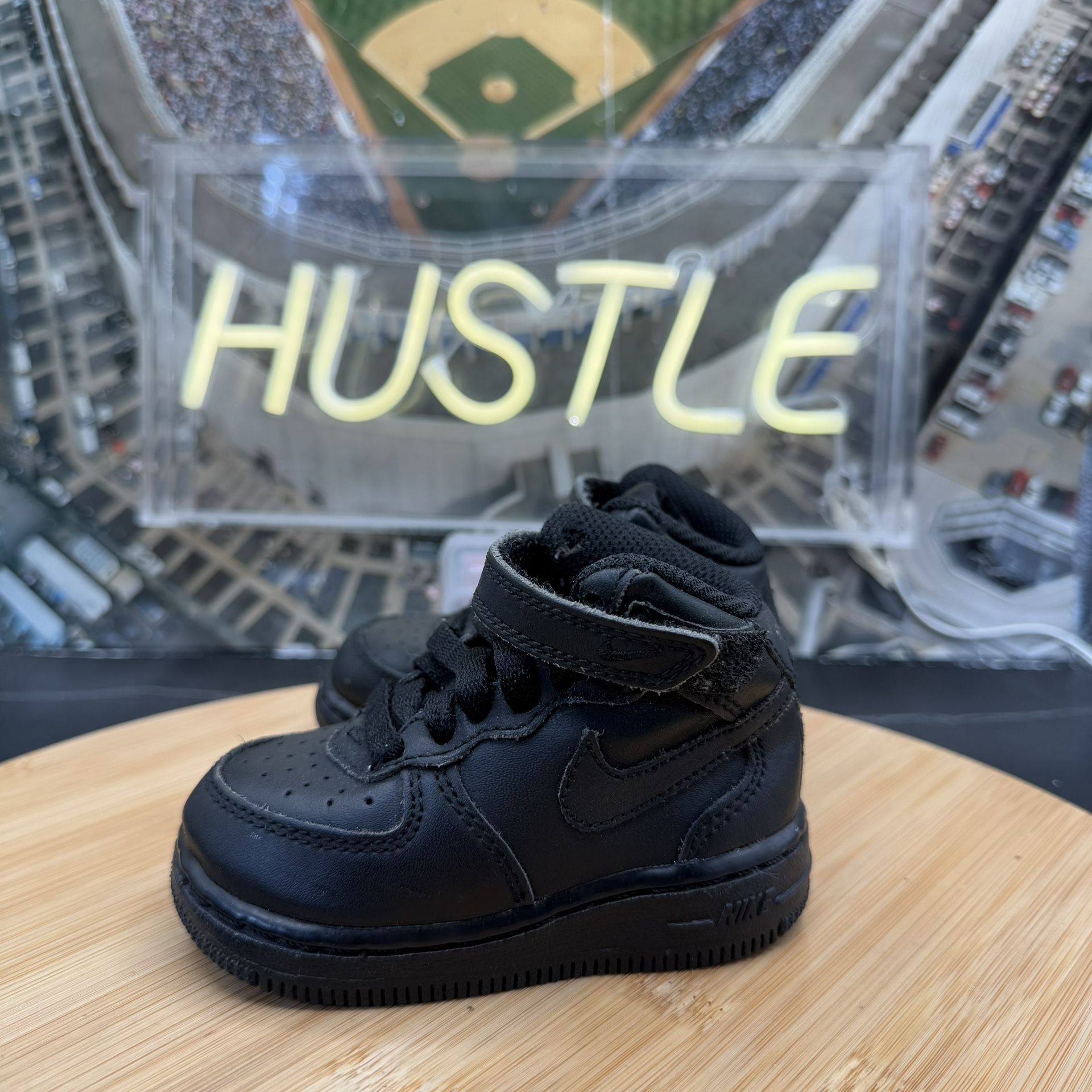 Nike Air Force 1 Mid (TD) Retro Toddler Shoes ‘Triple Black’ Sz - photo 3
