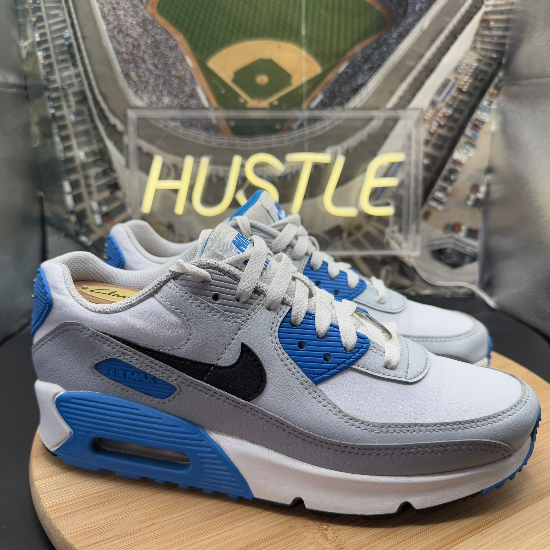 Nike Air Max 90 (GS) White/black-Photo Blue/Pure Platinum Size 6 - photo 2