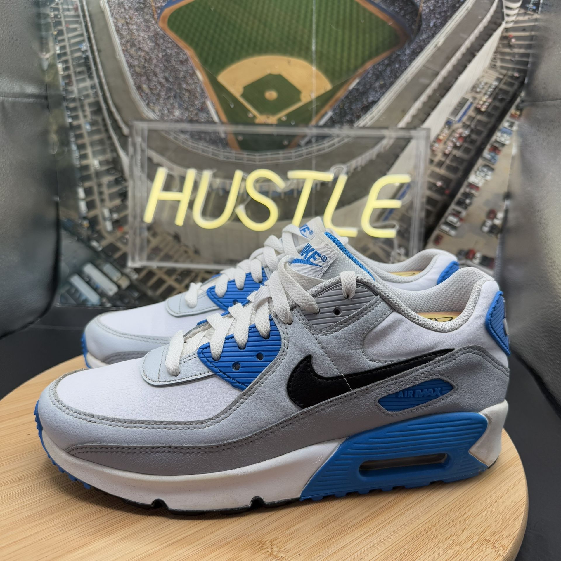 Nike Air Max 90 (GS) White/black-Photo Blue/Pure Platinum Size 6 - photo 3