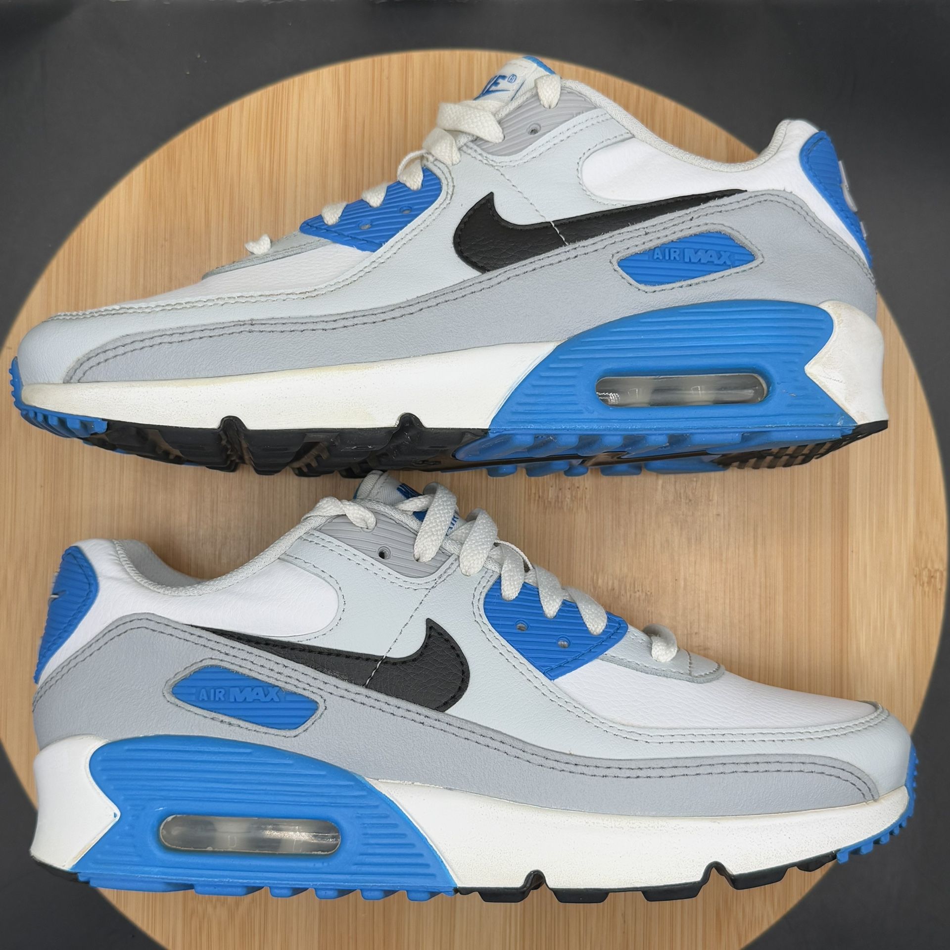 Nike Air Max 90 (GS) White/black-Photo Blue/Pure Platinum Size 6 - photo 4
