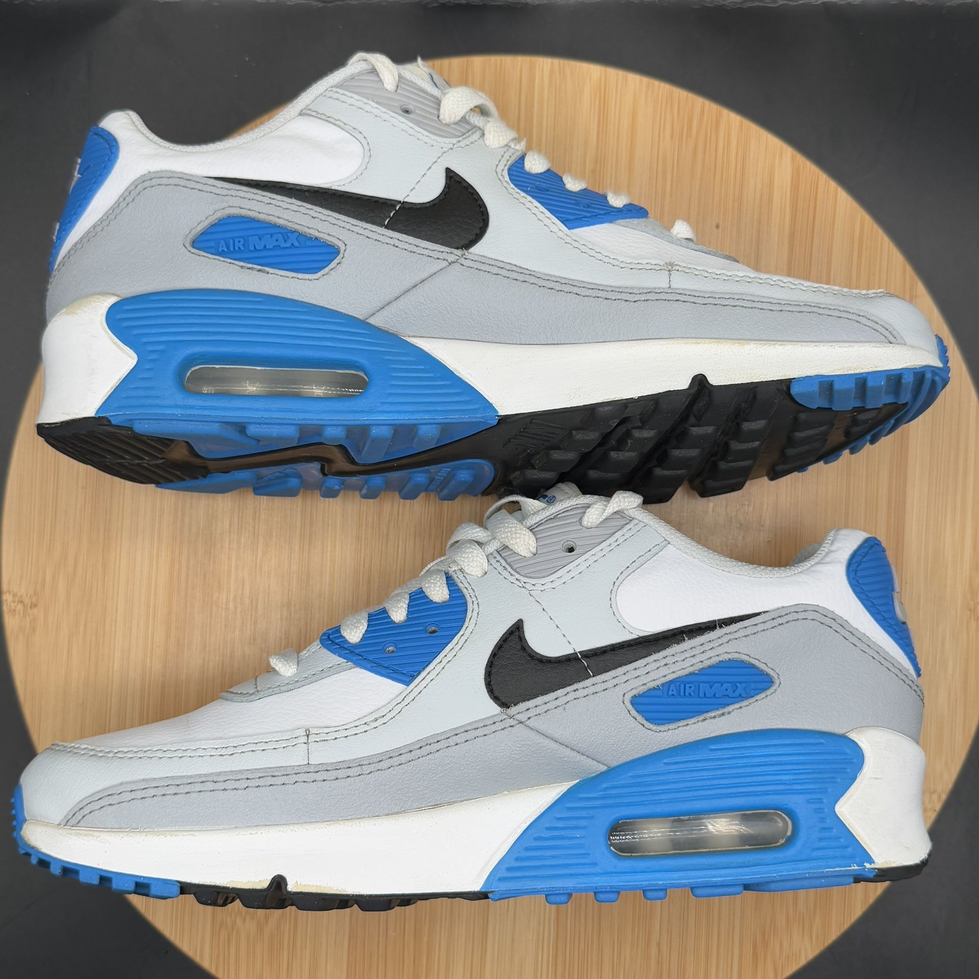 Nike Air Max 90 (GS) White/black-Photo Blue/Pure Platinum Size 6 - photo 5