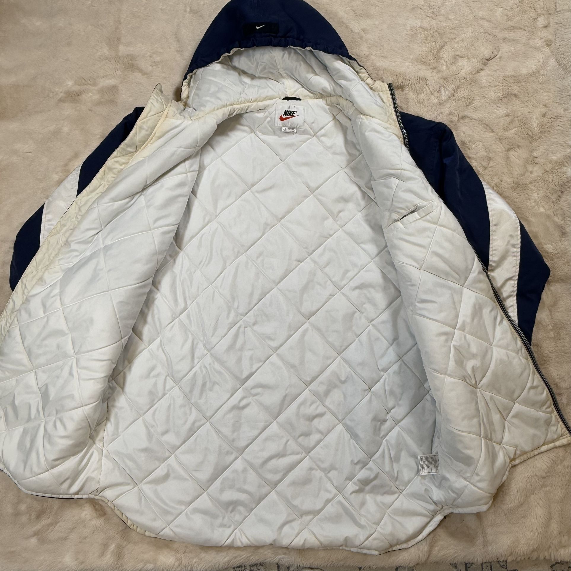 Vintage Men’s Nike Parka XL Logo Navy Blue White Winter Coat - photo 4