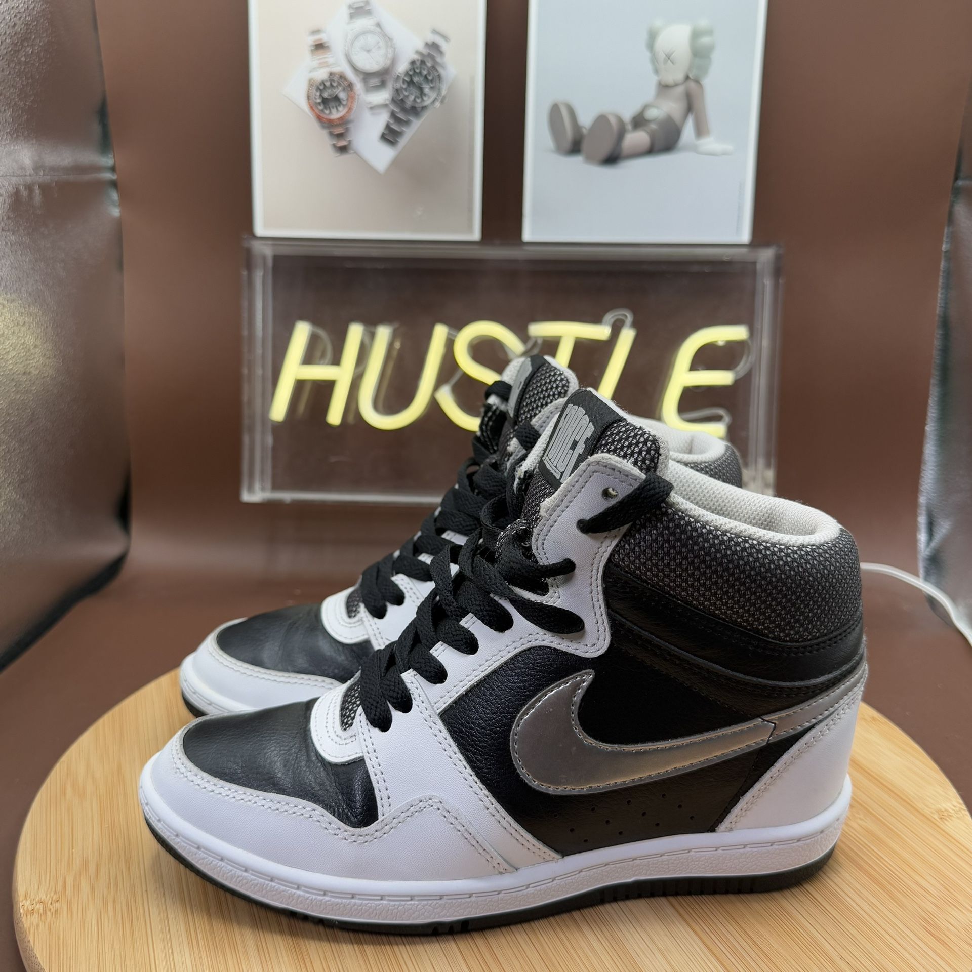 Nike Force Sky High Black Metallic Silver White Hidden Wedge Sz - photo 3