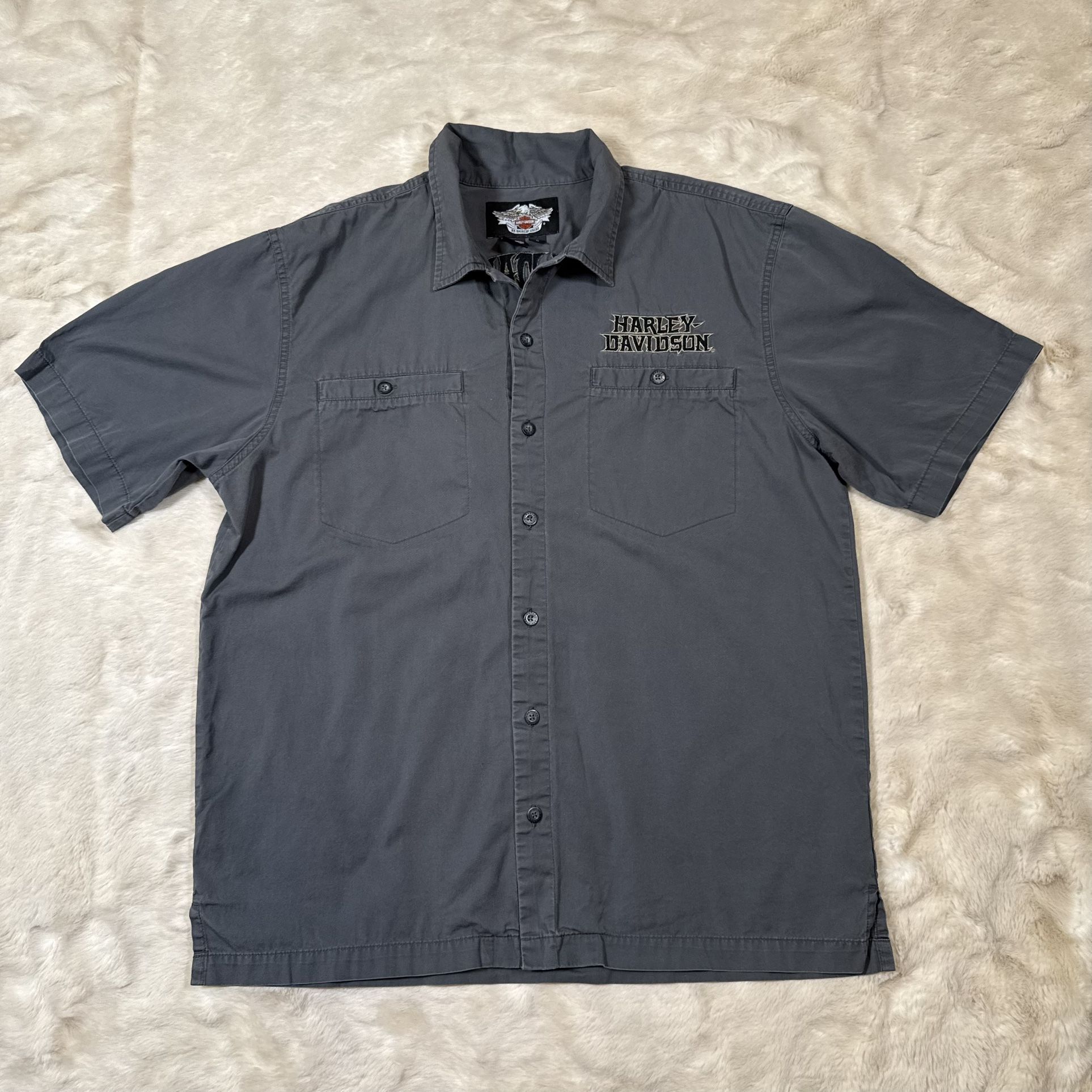 Harley Davidson Men’s L Short Sleeve Button Front Shirt Grey RN# - photo 2