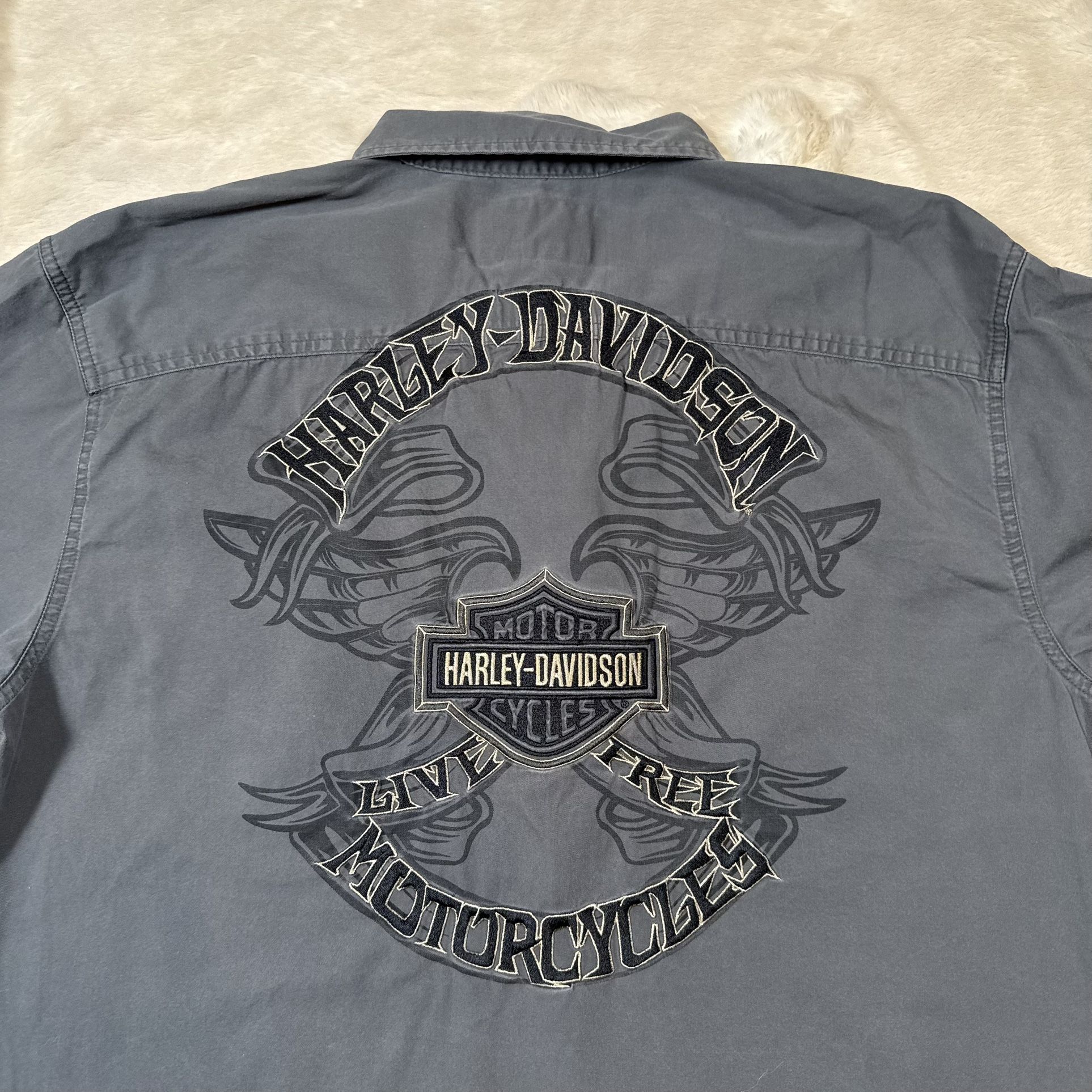 Harley Davidson Men’s L Short Sleeve Button Front Shirt Grey RN# - photo 3