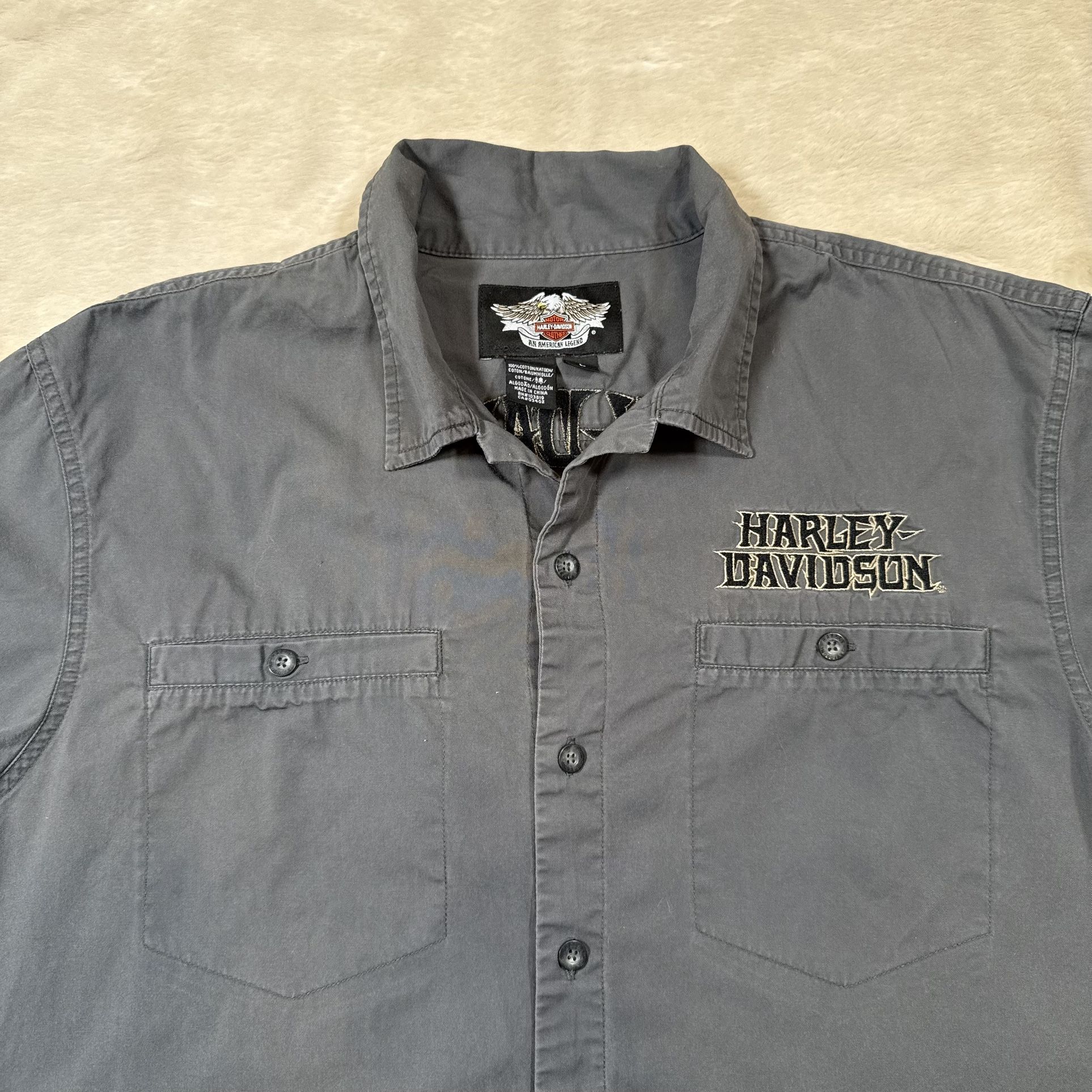 Harley Davidson Men’s L Short Sleeve Button Front Shirt Grey RN# - photo 4