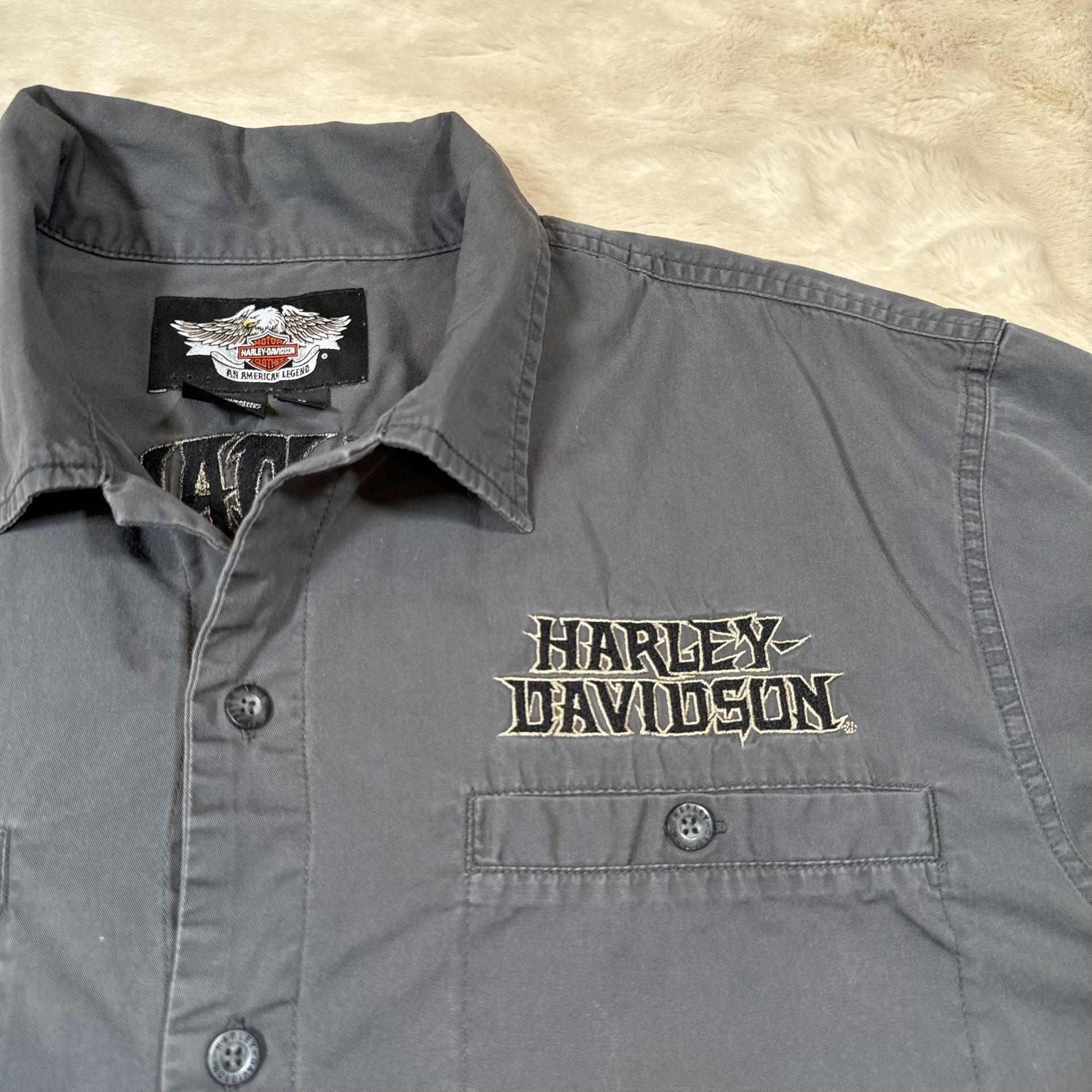 Harley Davidson Men’s L Short Sleeve Button Front Shirt Grey RN# - photo 5