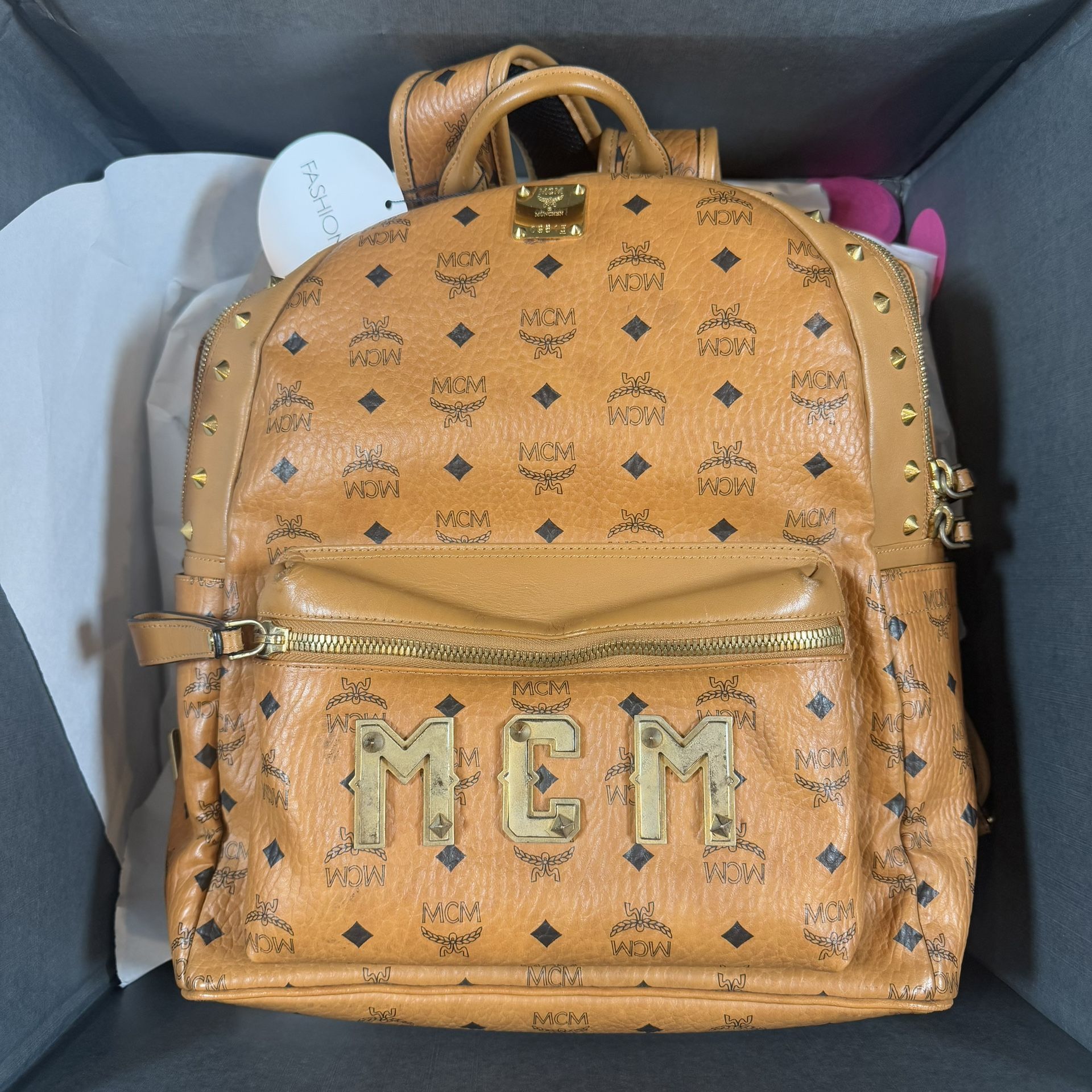 MCM Stark M Logo Collection Backpack Cognac