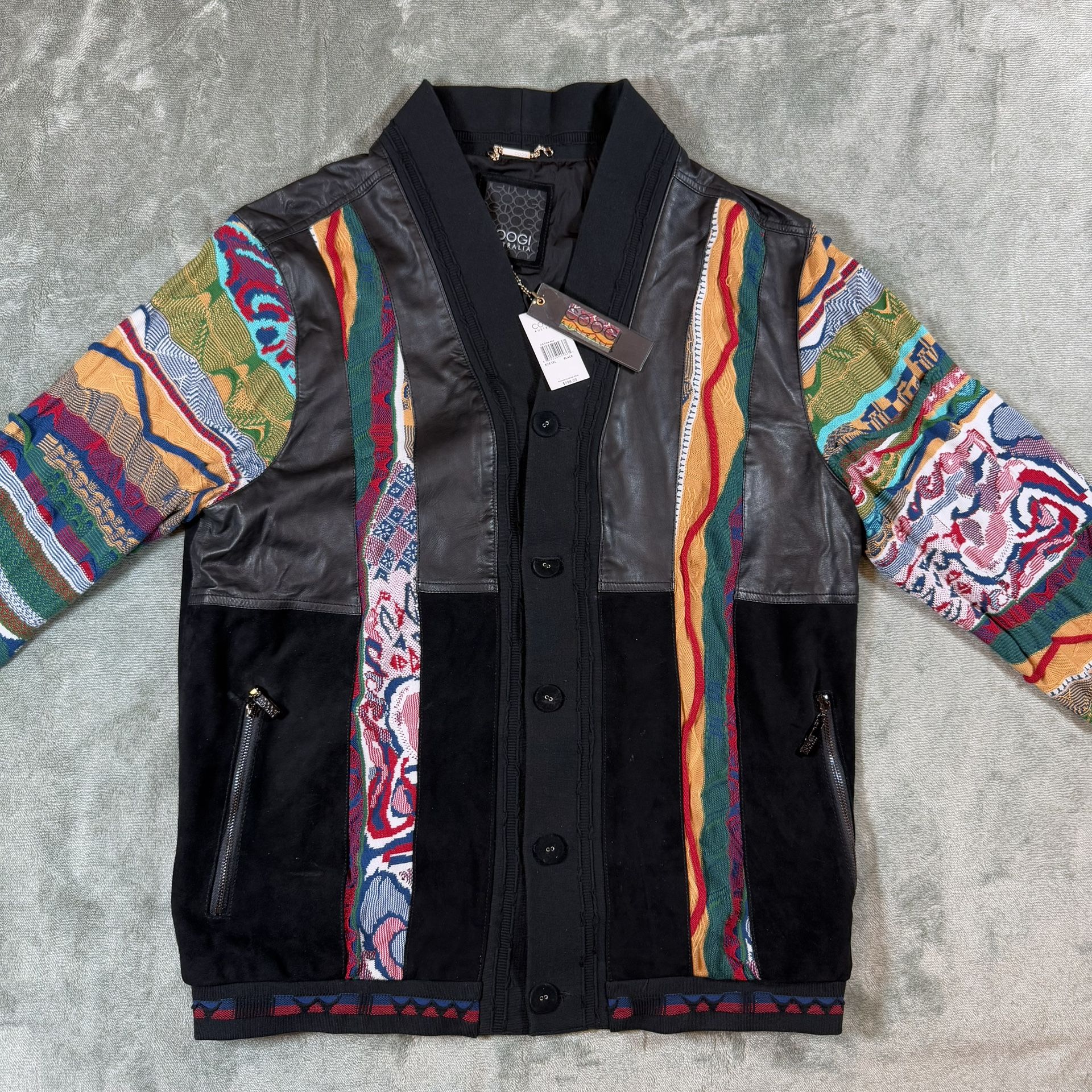 COOGI Leather Suede And Sweater Pieced Cardigan Black Men’s 2XL