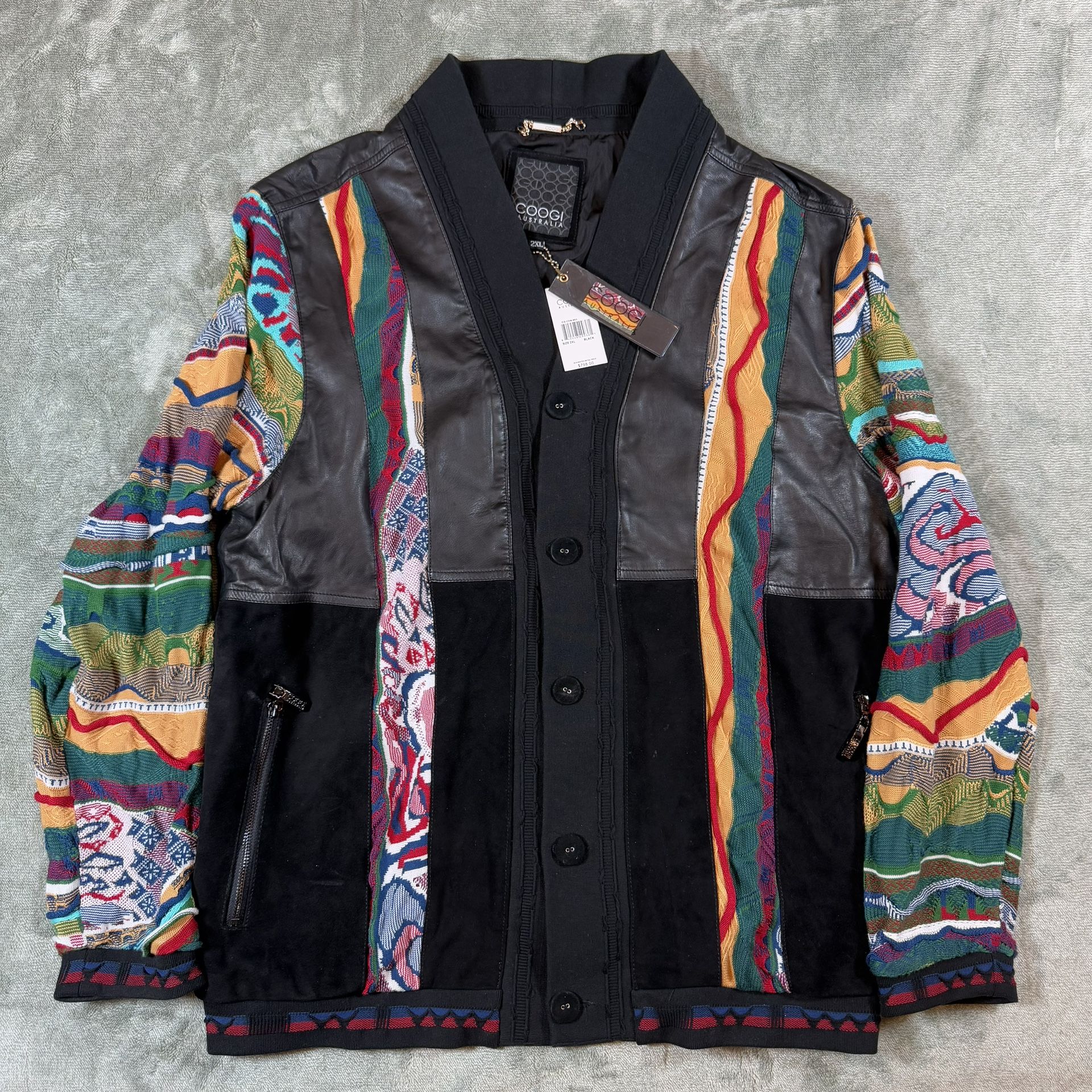 COOGI Leather Suede And Sweater Pieced Cardigan Black Men’s 2XL - photo 2