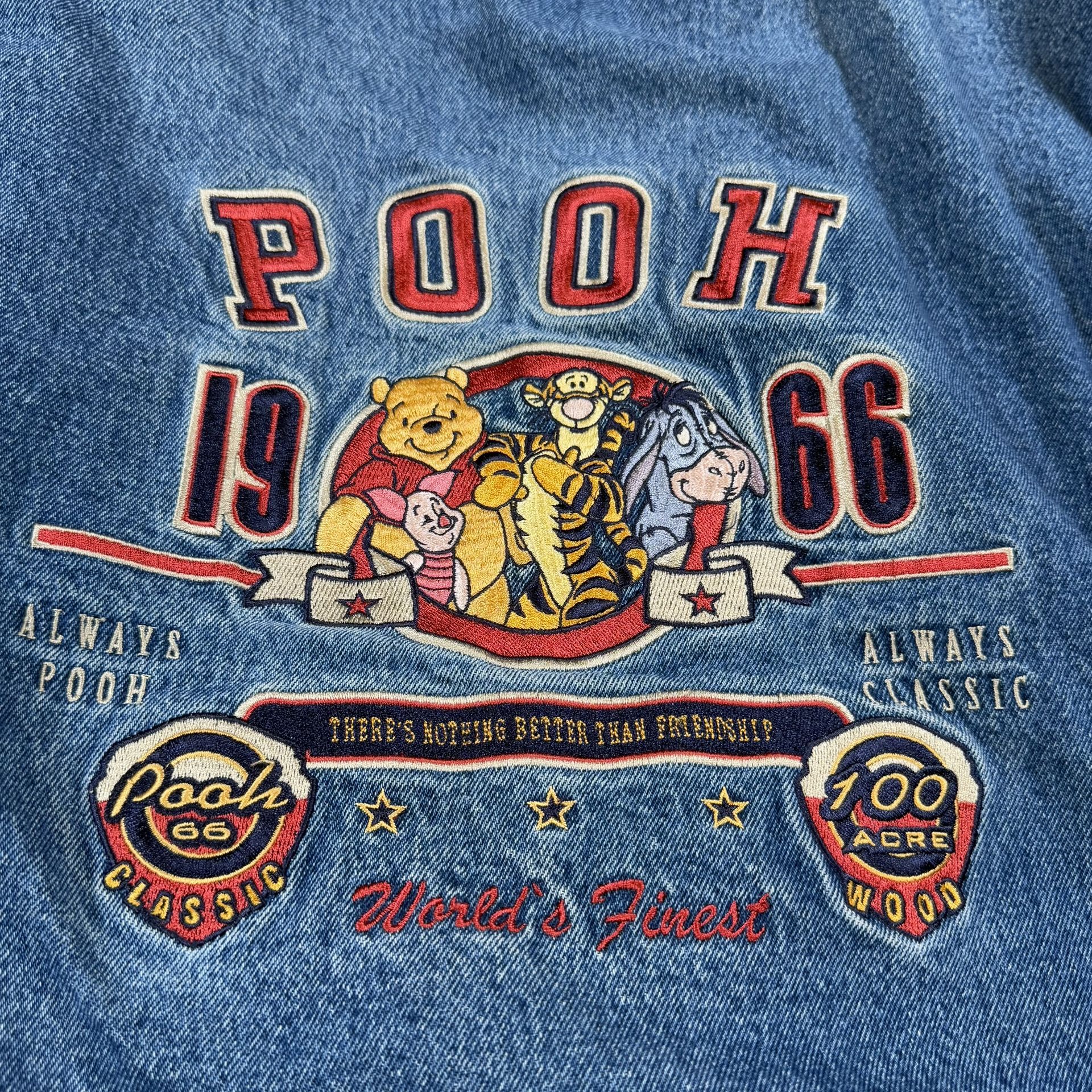 Vintage 90s Winnie The Pooh Disney Denim Varsity Bomber Jacket X - photo 4