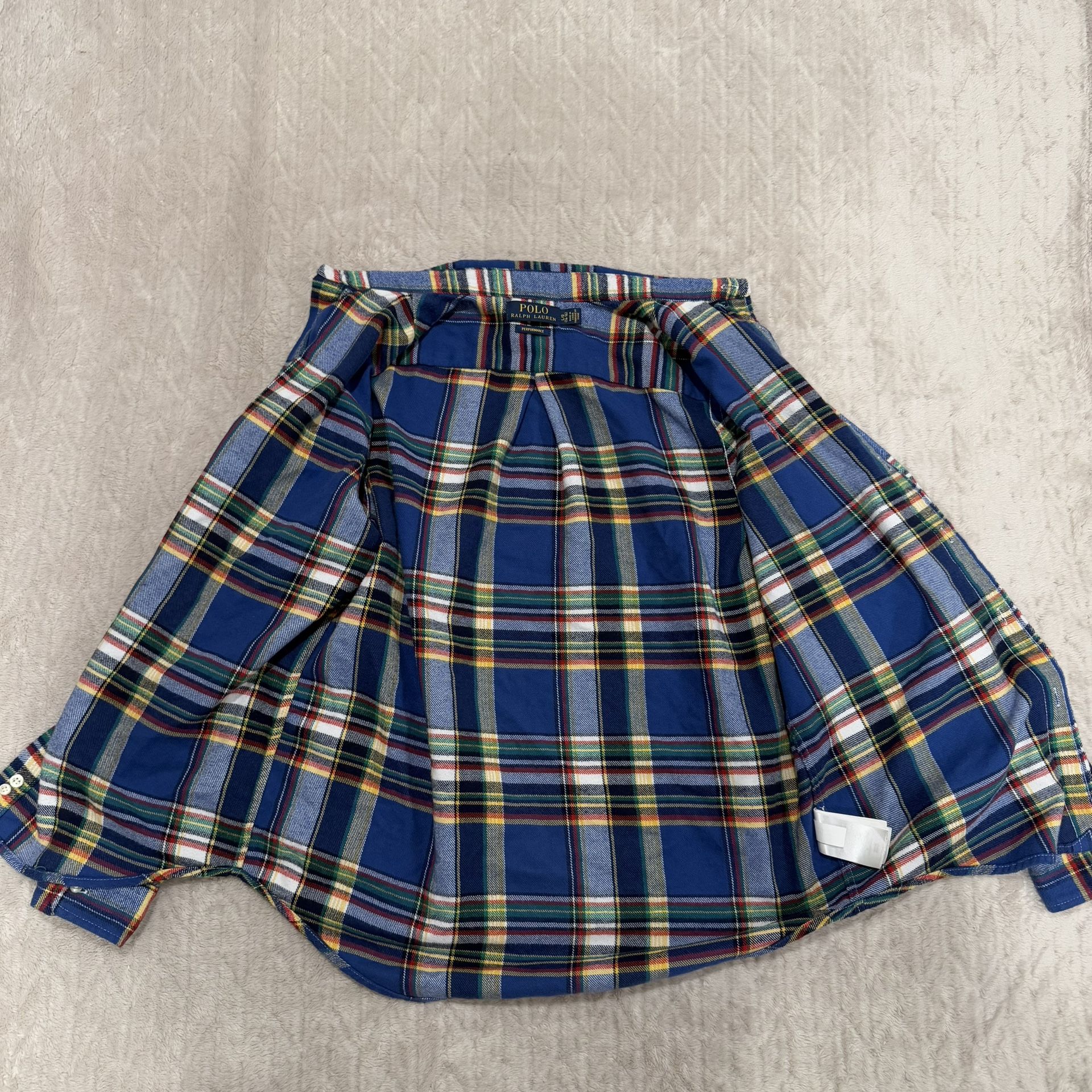 Polo Ralph Lauren boys Sz L/G 14/16 blue flannel plaid button do - photo 3