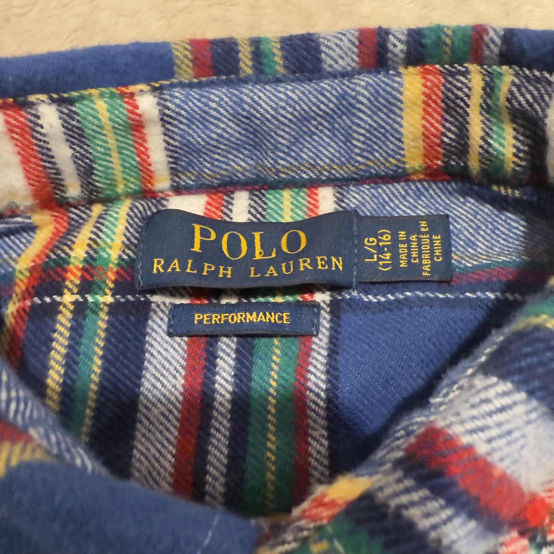 Polo Ralph Lauren boys Sz L/G 14/16 blue flannel plaid button do - photo 5