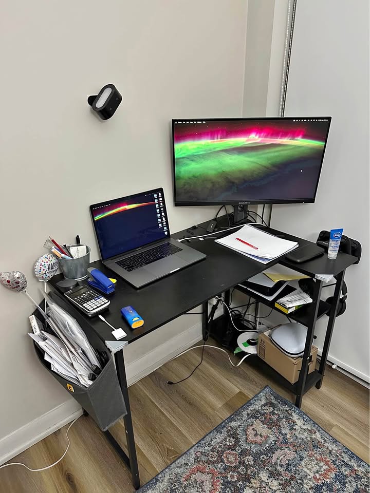 Black corner desk with shelves (L-Shaped)