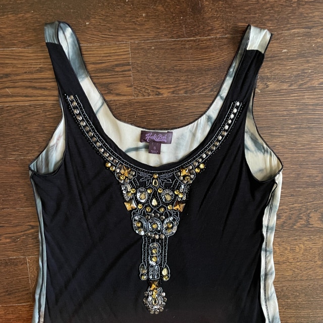Halé Bob Black Crystal Beaded Sleeveless Silk Tunic Top Dress-Sm