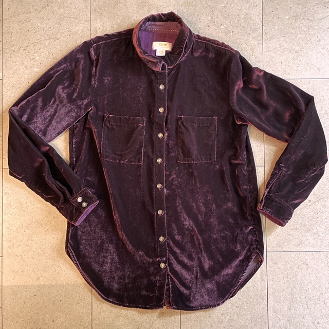 Maeve Anthropologie Velvet Wine Red Shirt Blouse-Size 2
