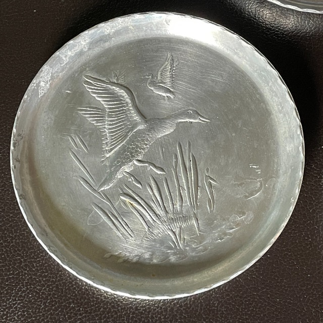 7 Vintage Mid Century 60s Brushed Aluminum Coasters - photo 2