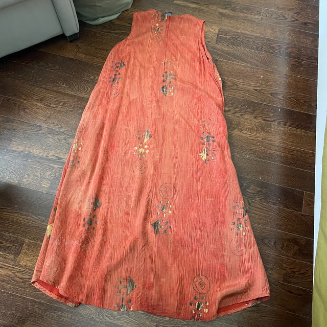 Kaliyana Long Loose Orange Sleeveless Floral Summer Dress-Small - photo 4
