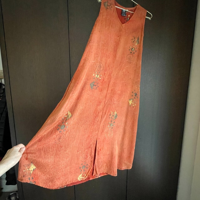 Kaliyana Long Loose Orange Sleeveless Floral Summer Dress-Small - photo 5