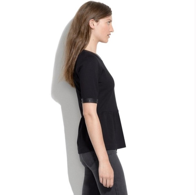 Madewell Black Leather Trim Peplum Top-Size XS - photo 4