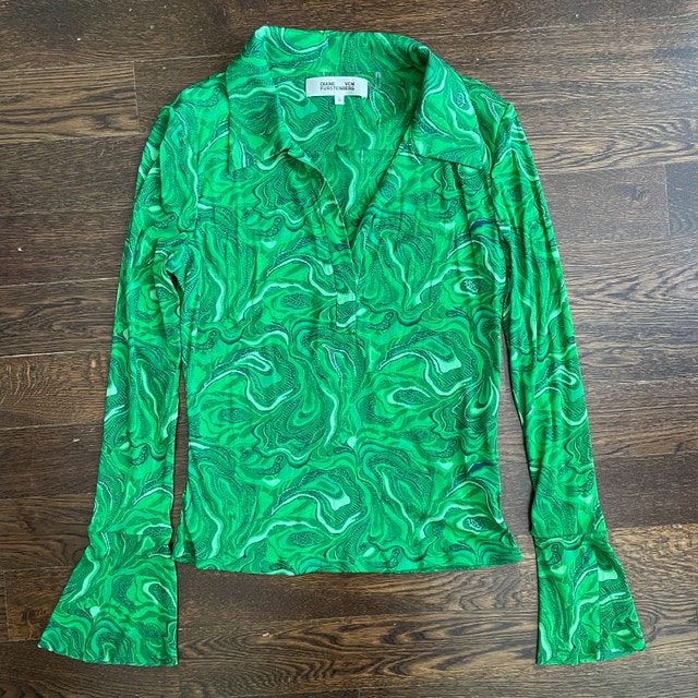 Diane Von Furstenberg Mackenzie Mesh Top-Marble Green-Medium - photo 2