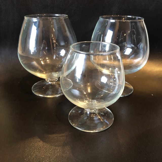 3 large brandy cognac snifters glasses.  Different sizes