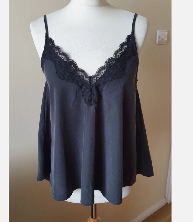 Zara TRF Charcoal Gray/Black Lace Tank Top-XS