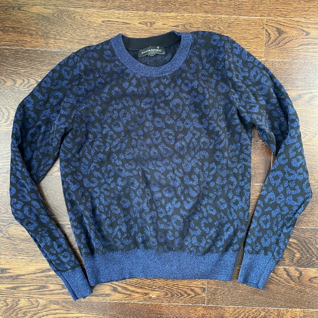 Banana Republic Black & Blue metallic leopard print sweater-XS