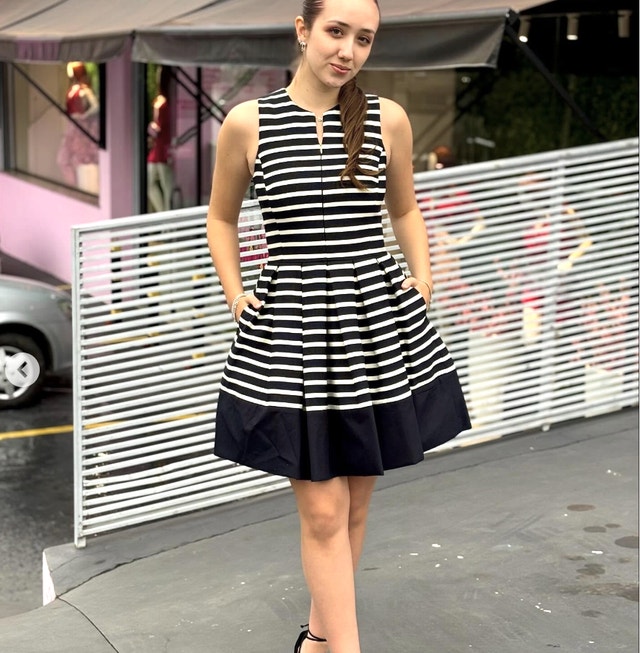 A/X Armani Exchange Black/Cream Striped Fit N Flare Dress-Size 0 - photo 2