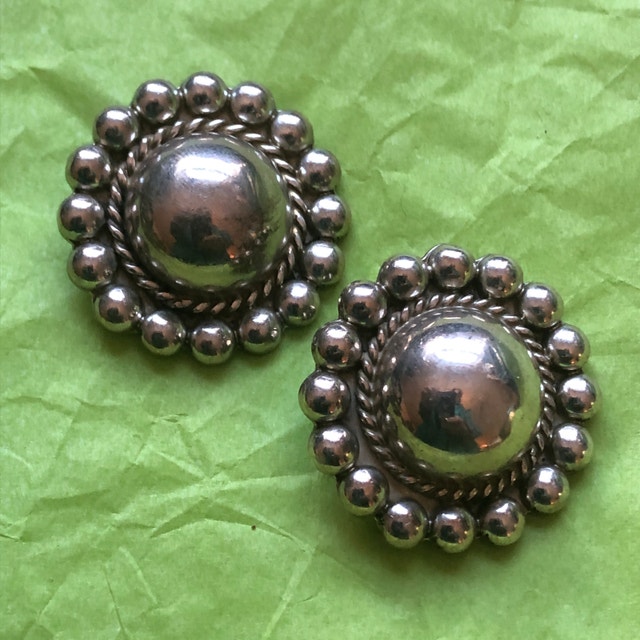 Vintage Sterling Silver button clip on earrings