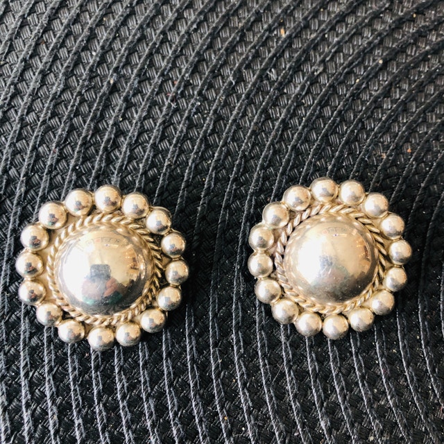 Vintage Sterling Silver button clip on earrings - photo 5